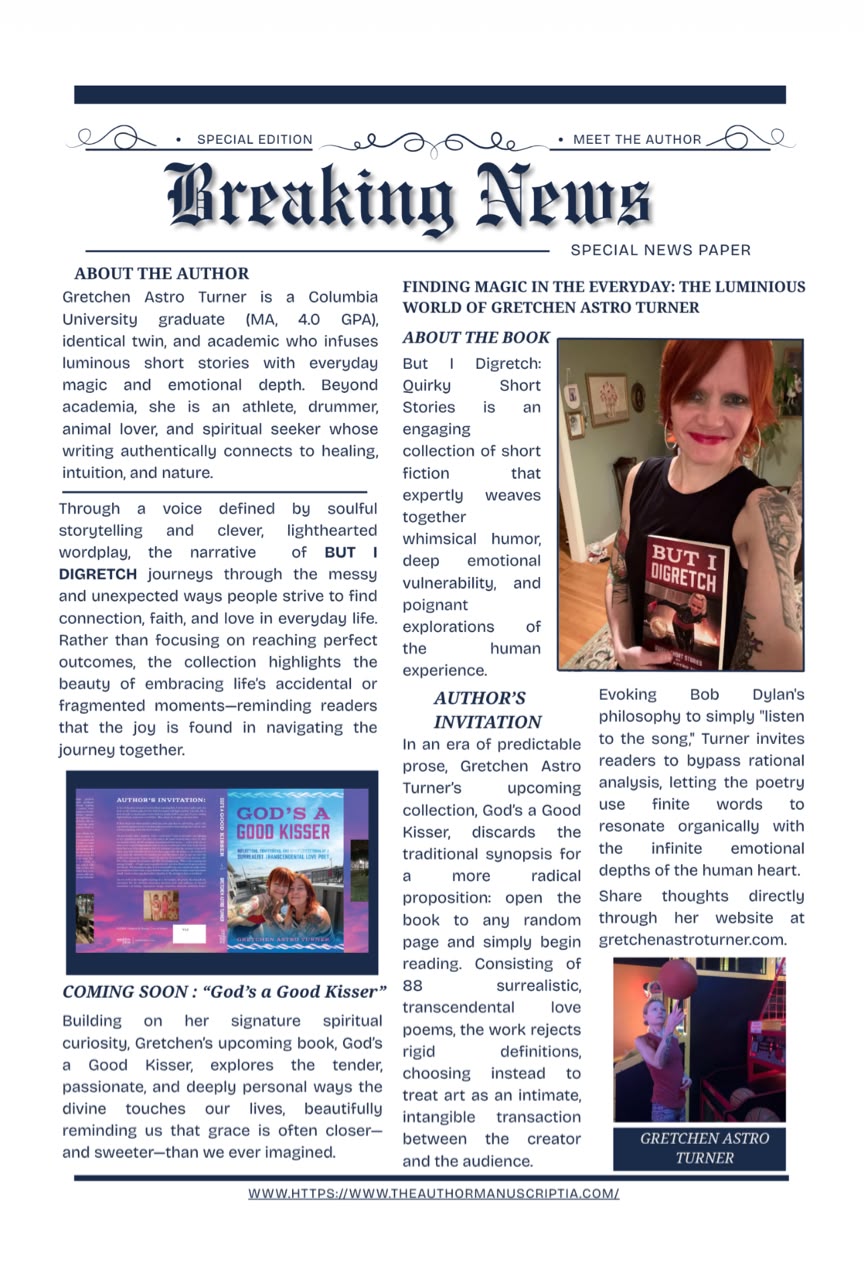 Breaking News - But I Digretch by Gretchen Astro Turner, quirky short stories collection