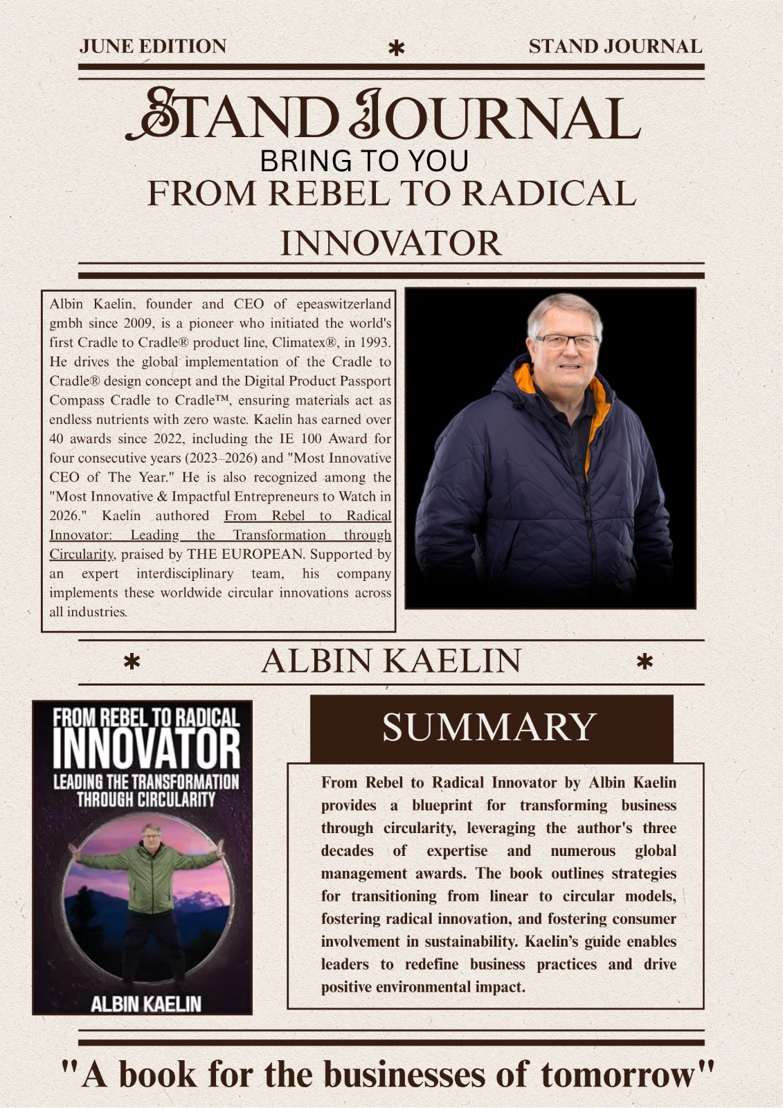 Stand Journal - From Rebel to Radical Innovator by Albin Kaelin, circular economy blueprint