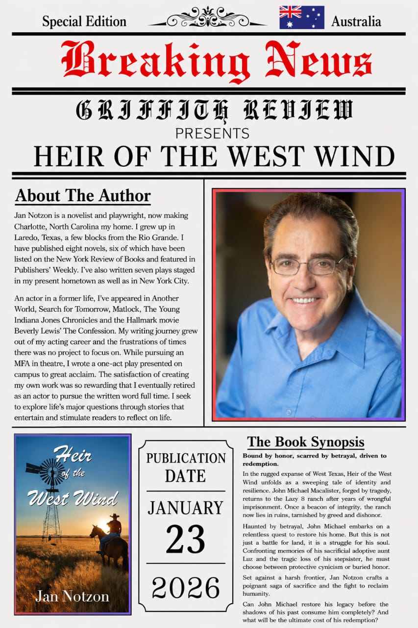 Breaking News - Heir of the West Wind by Jan Notzon, western saga about redemption and honor
