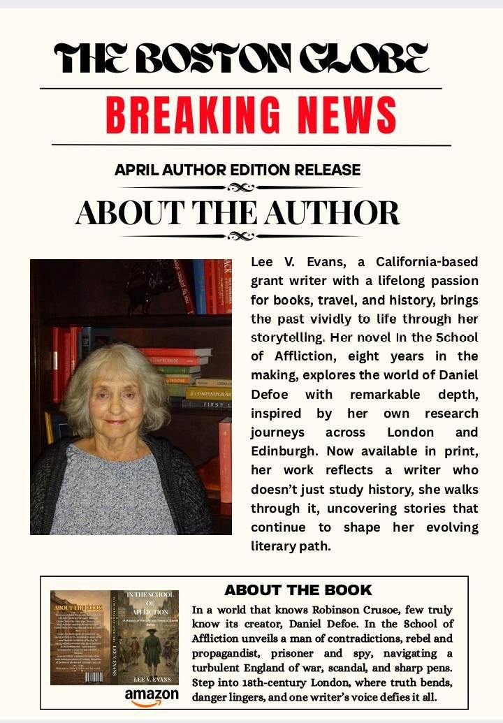 The Boston Globe Breaking News - In the School of Affliction by Lee V. Evans, historical fiction about Daniel Defoe